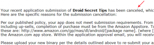 Amazon Appstore Rejection